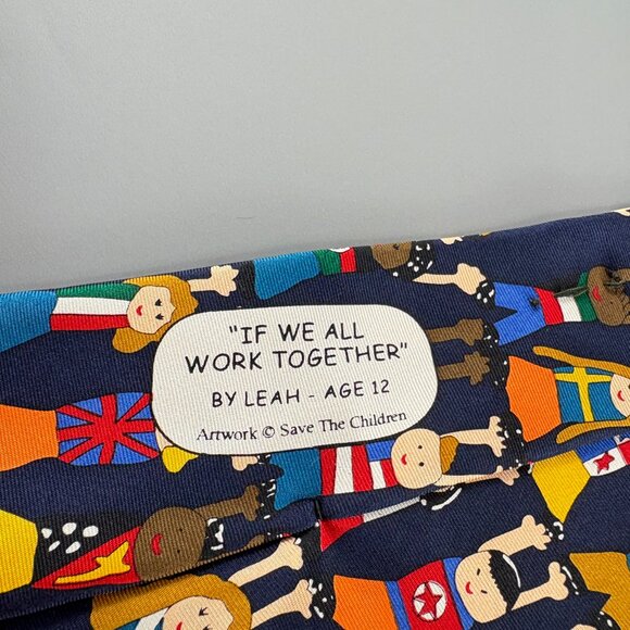 Save The Children Navy Blue w/ Children Men's Extra Long Tie 4" x 64" - Picture 3 of 4